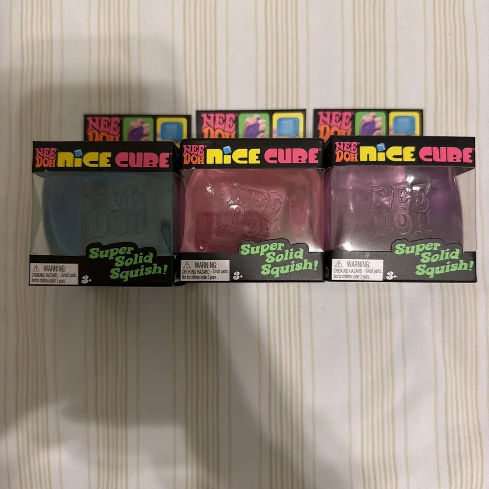 Nee Doh Nice Cube 3 Pack Set Blue, Purple, Pink New Sealed